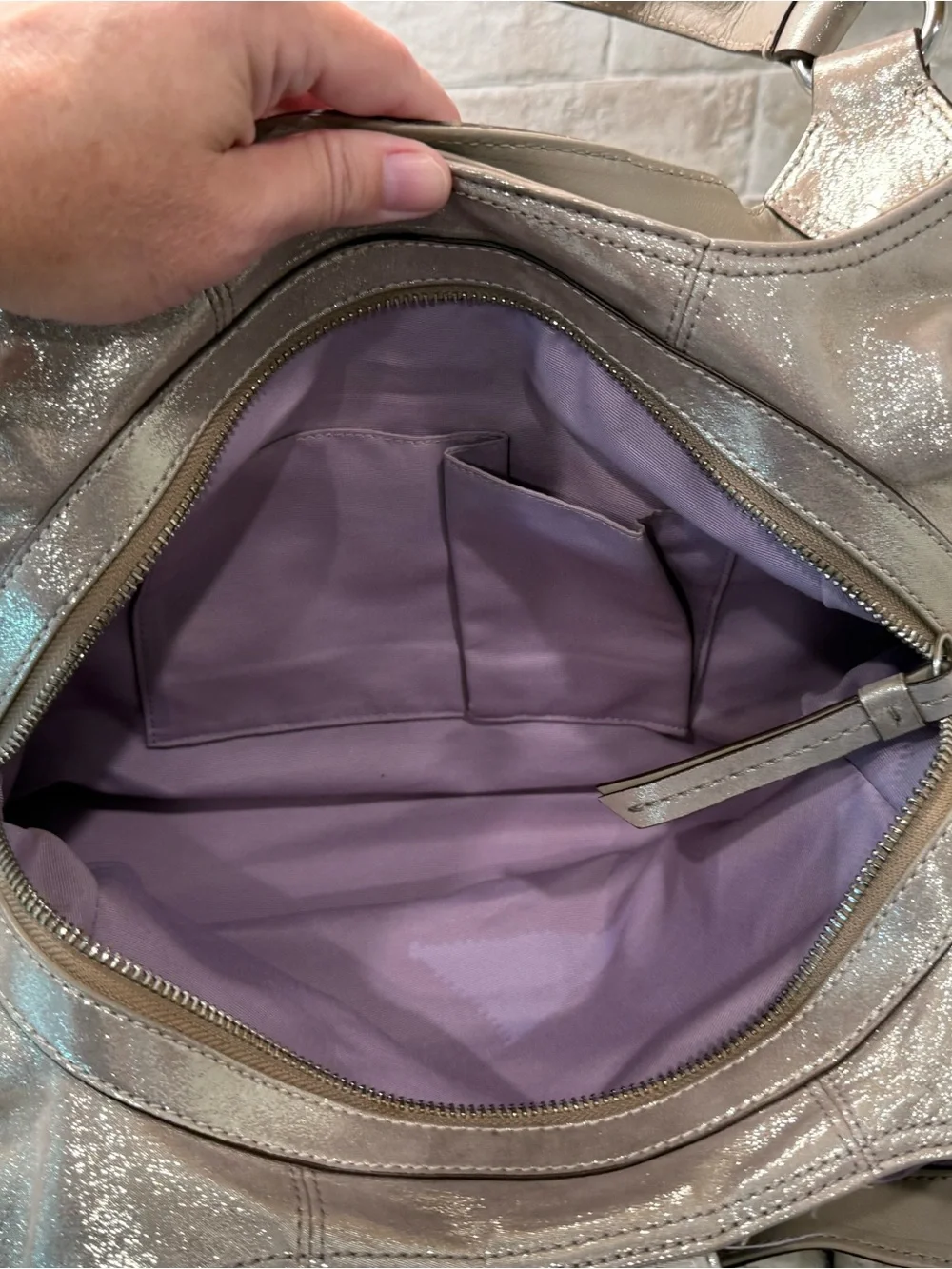 Coach EUC Metallic Pearl Leather Soho Shoulder Bag w/Wallet